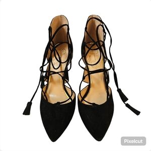 Jessica Simpson black high heel suede upper tie stiletto shoes in size 9 US